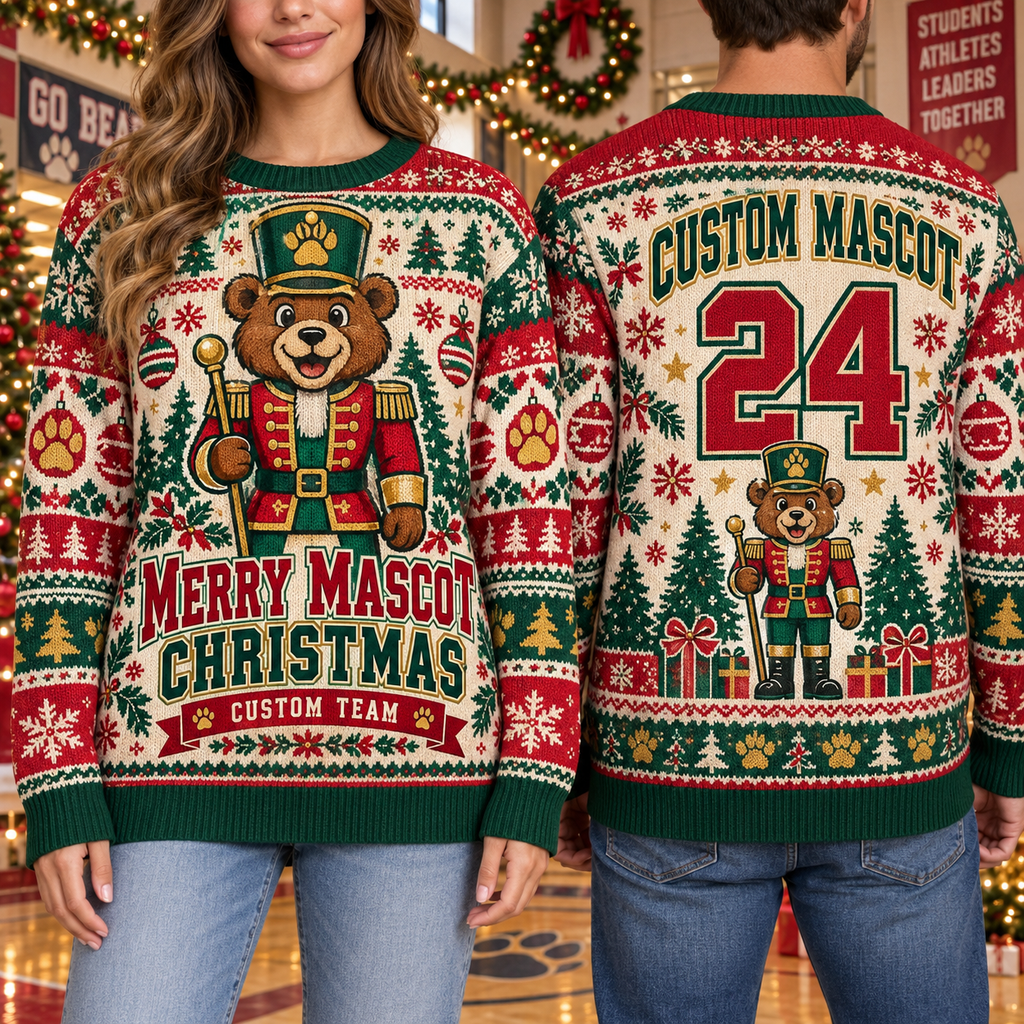 Custom Mascot Ugly Christmas Sweater, School Spirit Holiday Outfit