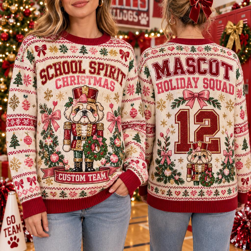 Custom Mascot School Spirit Ugly Christmas Sweater, Holiday Team Outfit