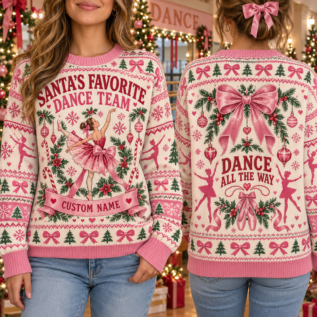 Personalized Dance Team Name Ugly Christmas Sweater, Ballet Holiday Party Outfit