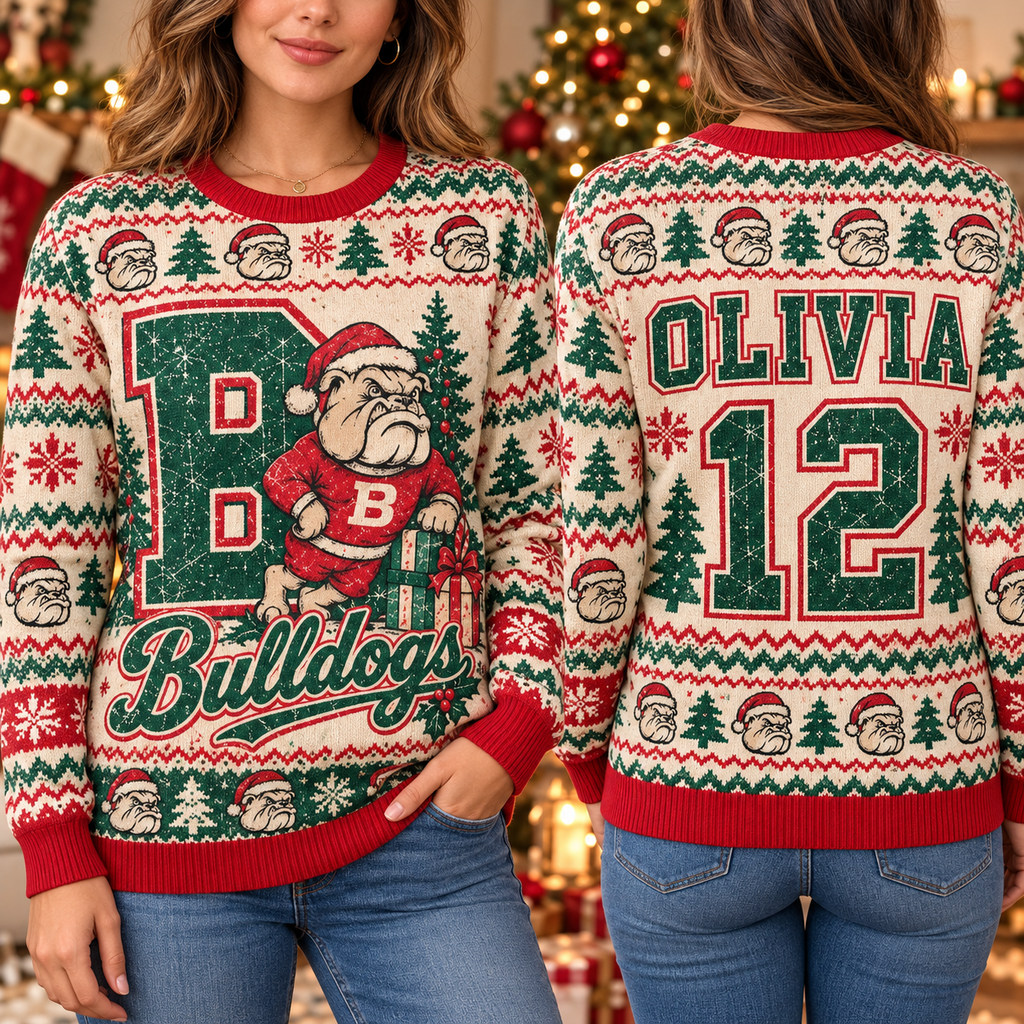 Personalized Mascot Christmas Sweatshirt, Custom Game Day Holiday Sweater