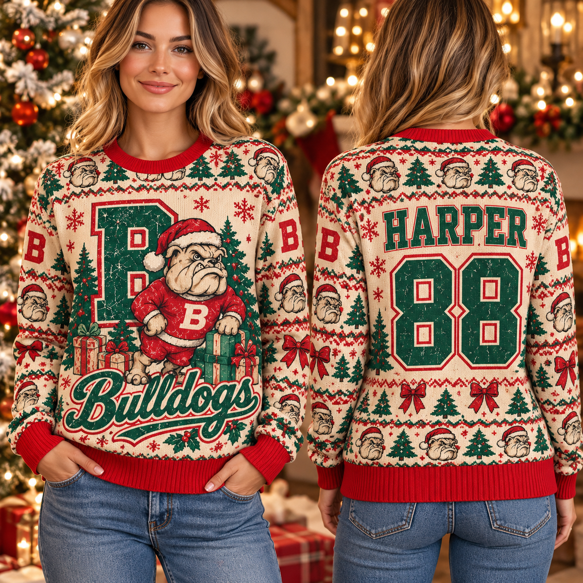 Custom School Spirit Christmas Sweatshirt, Personalized Mascot Gift Sweater