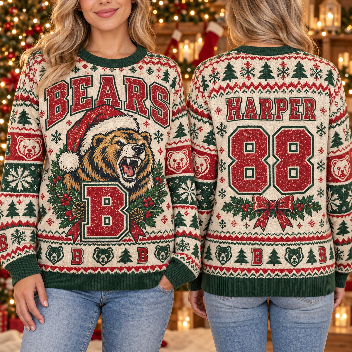 Personalized Mascot Christmas Sweatshirt, Proud School Spirit Holiday Sweater