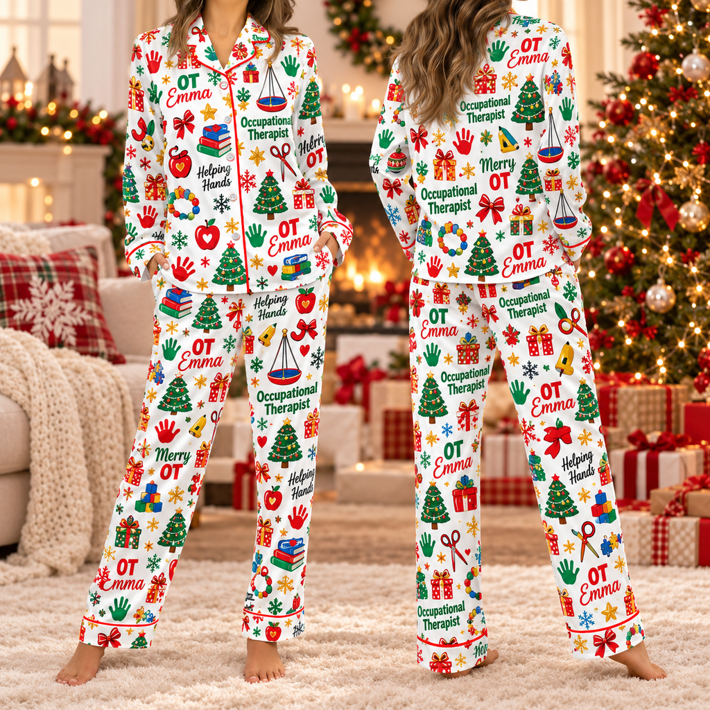 Personalized Occupational Therapy Pajamas, Custom Name Satin Sleepwear