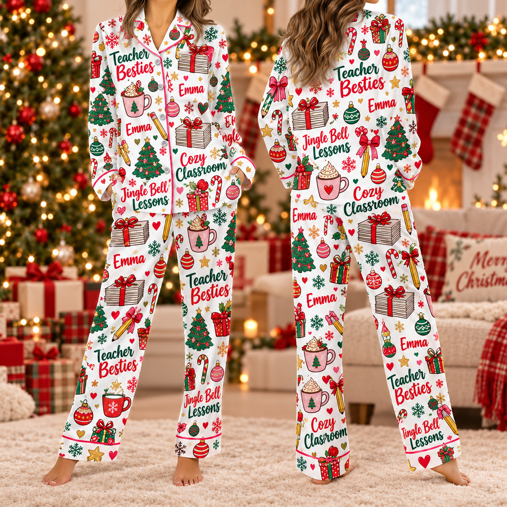 Personalized Teacher Besties Christmas Pajamas, Matching Pajamas For Teachers