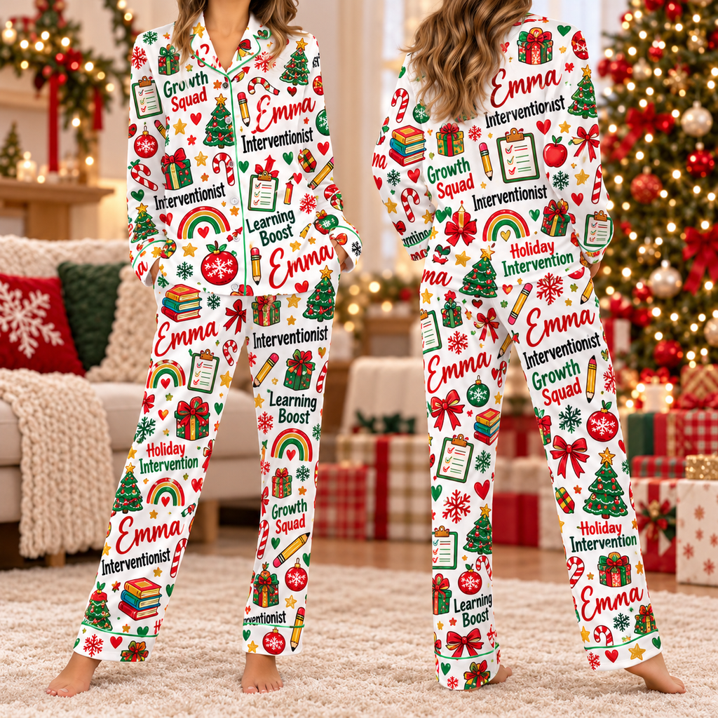 Personalized Interventionist Christmas Pajamas, Educator Holiday Sleepwear Set