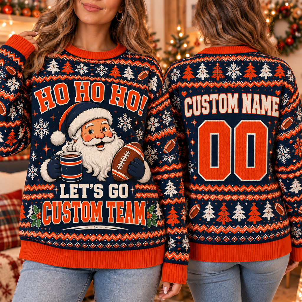 Custom Mascot Football Ugly Christmas Sweater, Team Holiday Crewneck