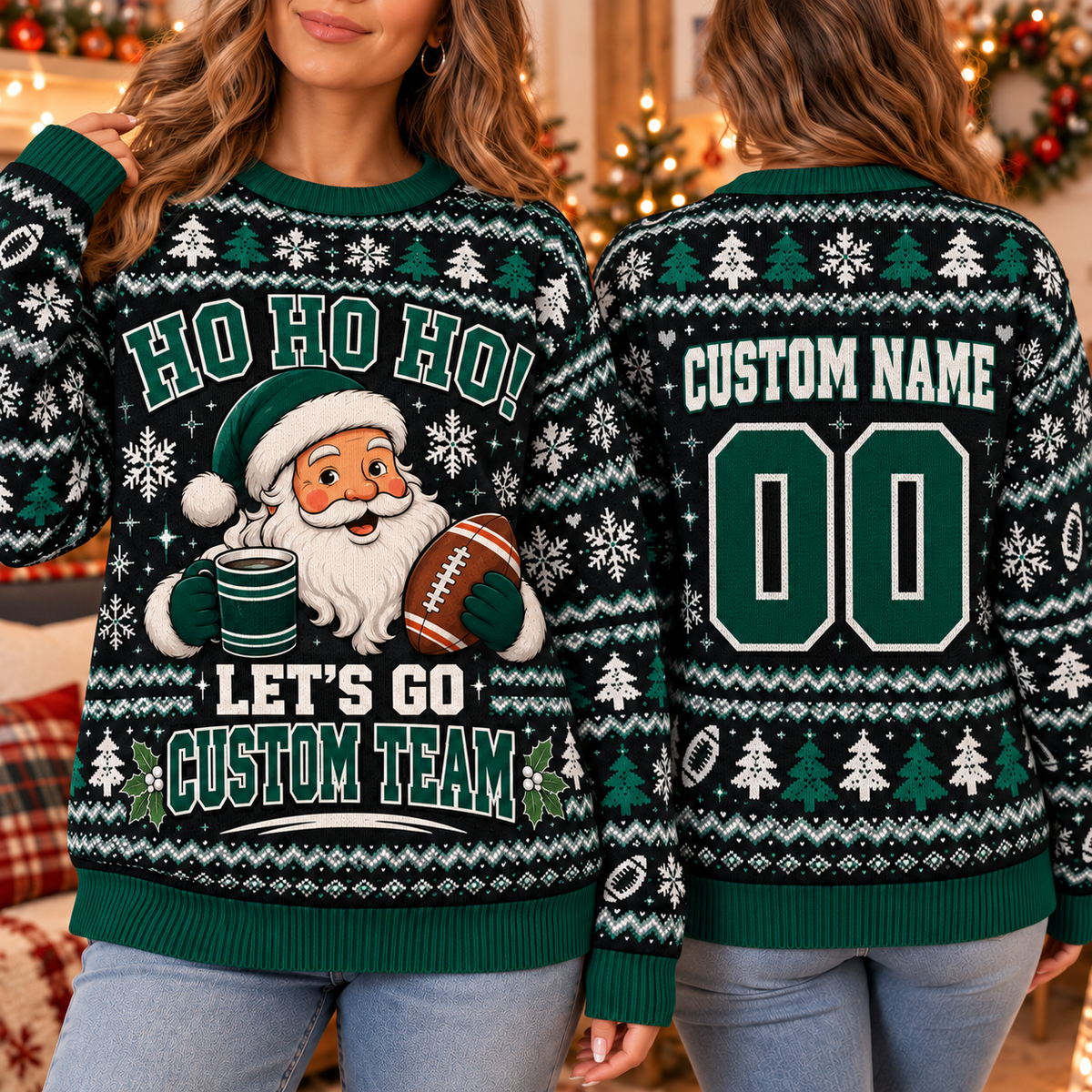 Custom Football Ugly Christmas Sweater, Holiday Crewneck for School Fans