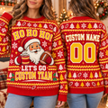 Personalized Santa Football Ugly Christmas Sweater, School Team Holiday Jumper