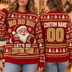 Custom Santa Football Ugly Christmas Sweater, Festive School Team Jumper