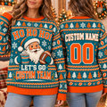 Custom Santa Football Ugly Christmas Sweater, Team Party Crewneck