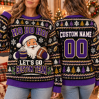Personalized Santa Football Ugly Christmas Sweater, Holiday Tailgate Jumper