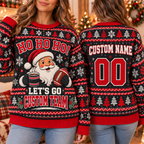 Personalized Santa Football Ugly Christmas Sweater, Matching Team Holiday Sweater