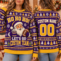 Custom Football Santa Ugly Christmas Sweater, School Spirit Winter Pullover
