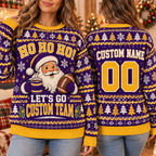 Custom Football Santa Ugly Christmas Sweater, School Spirit Winter Pullover