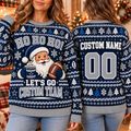 Custom Santa Football Ugly Christmas Sweater, Holiday Fan Gift Sweater