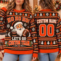 Custom Santa Football Ugly Christmas Sweater, Family Team Holiday Crewneck