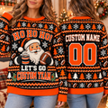 Personalized Football Ugly Christmas Sweater, Santa Spirit Crewneck