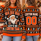 Personalized Football Ugly Christmas Sweater, Santa Spirit Crewneck
