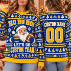 Personalized Football Santa Ugly Christmas Sweater, School Spirit Holiday Jumper