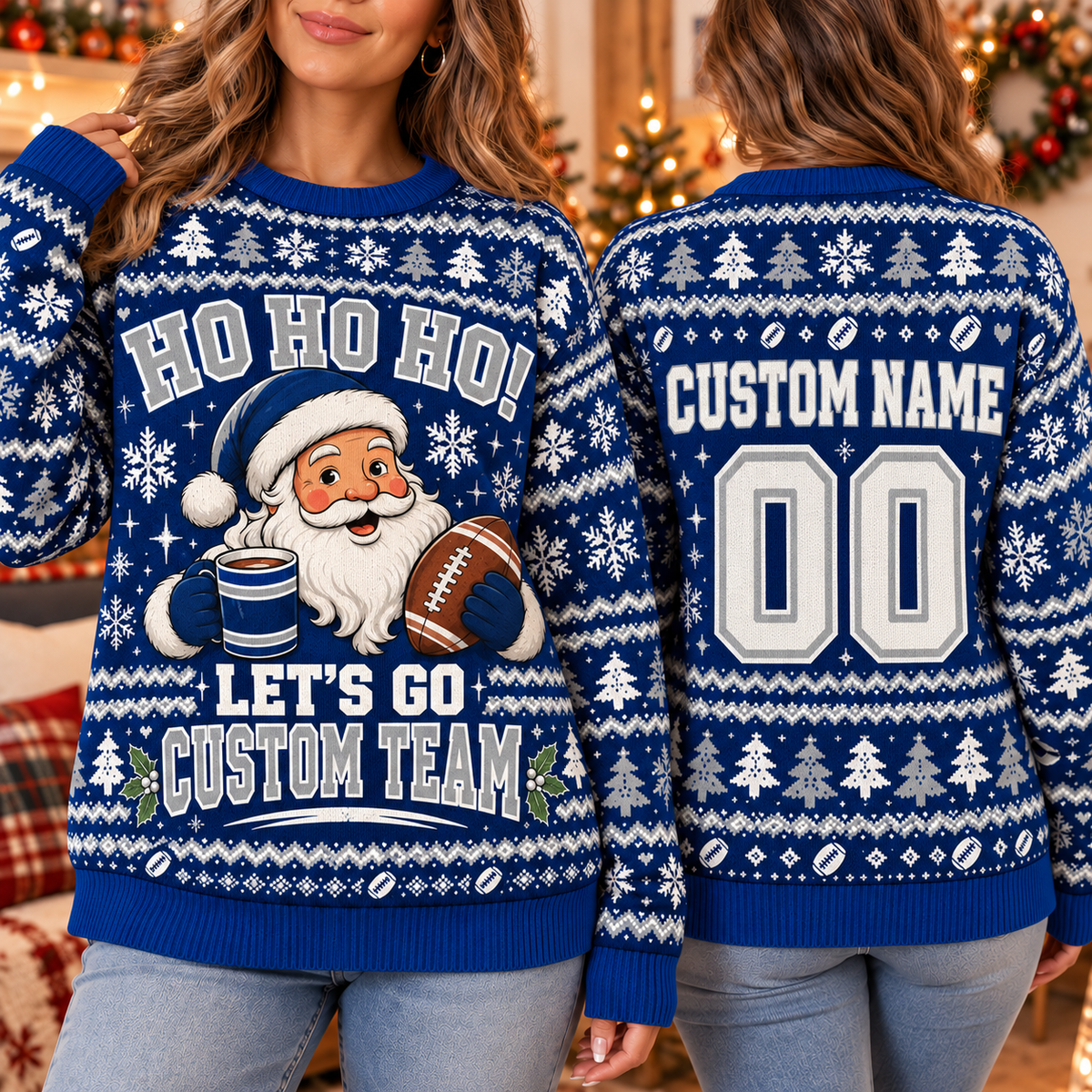Ugly Christmas Football Sweatshirt, Custom Game Day School Spirit Sweater