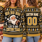 Personalized Football Ugly Christmas Sweater, Santa Team Spirit Jumper