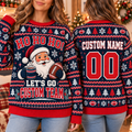 Custom Santa Football Ugly Christmas Sweater, Winter Team Spirit Jumper