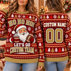 Personalized Santa Football Ugly Christmas Sweater, School Fan Party Pullover