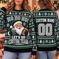 Personalized Santa Football Ugly Christmas Sweater, Team Pep Rally Crewneck