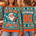 Personalized Football Ugly Christmas Sweater, Santa Team Spirit Crewneck