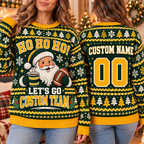 Personalized Santa Football Ugly Christmas Sweater, School Pep Rally Crewneck