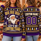 Personalized Santa Football Ugly Christmas Sweater, Custom School Team Crewneck