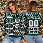 Custom Football Ugly Christmas Sweater, Team Holiday Gift Crewneck