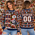 Personalized Football Ugly Christmas Sweater, School Holiday Spirit Crewneck