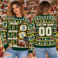 Custom School Football Ugly Christmas Sweater, Mascot Fan Gift Crewneck