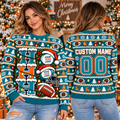 Personalized Santa Football Ugly Christmas Sweater, Family Holiday Crewneck