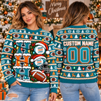 Personalized Santa Football Ugly Christmas Sweater, Family Holiday Crewneck