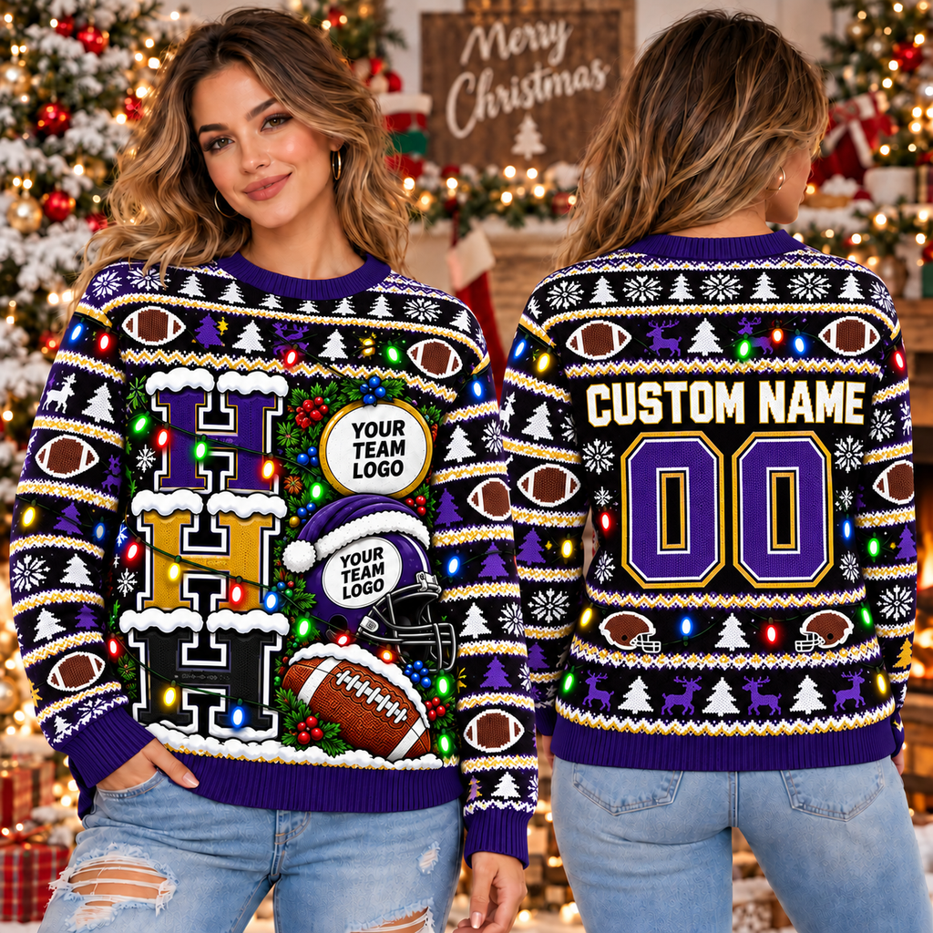 Personalized Football Holiday Sweatshirt, Custom Team Spirit Game Day Sweater