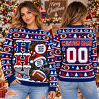 Personalized Football Ugly Christmas Sweater, Varsity Monogram Holiday Pullover