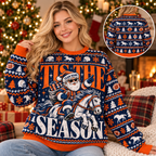 Custom Santa Football Ugly Christmas Sweater, School Fan Holiday Crewneck