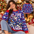 Custom Football Ugly Christmas Sweater, Santa Winter Game Day Pullover