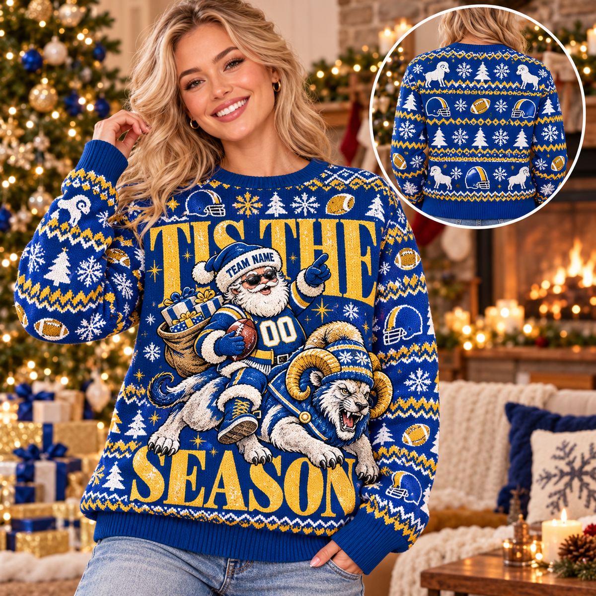 Custom Mascot Football Ugly Christmas Sweater, Team Fan Holiday Crewneck