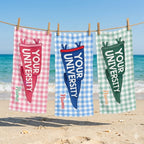 Personalized Gingham College Pennant Towel, Custom Graduation Summer Gift