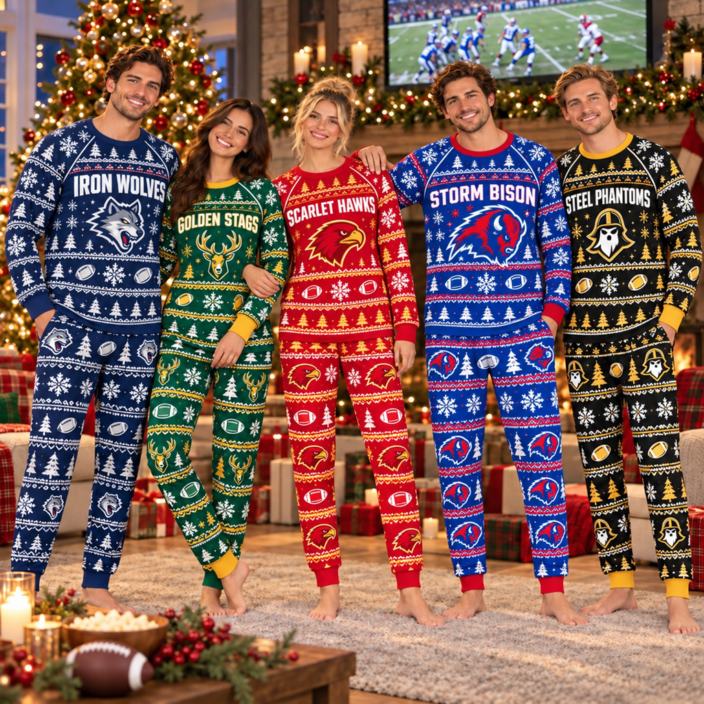 Personalized Team Mascot Holiday Pajamas, Custom Name Sleepwear Set