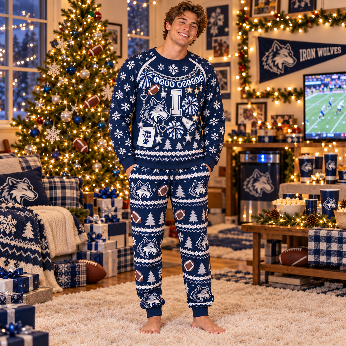 Custom Matching Christmas Pajamas, School Spirit Holiday Loungewear