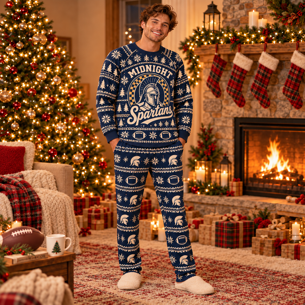 Custom Team Mascot Christmas Pajamas, Personalized Family Loungewear