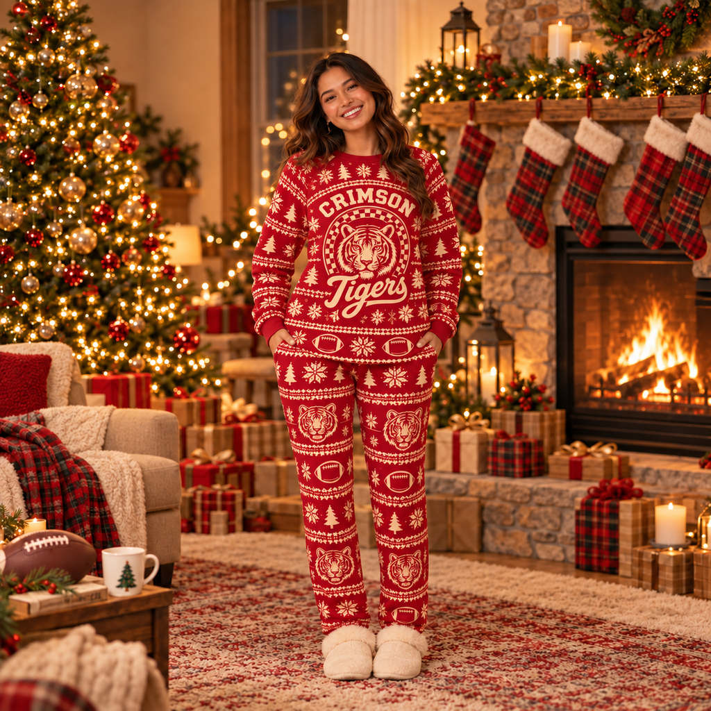 Custom Team Mascot Christmas Pajamas, Personalized Family Loungewear
