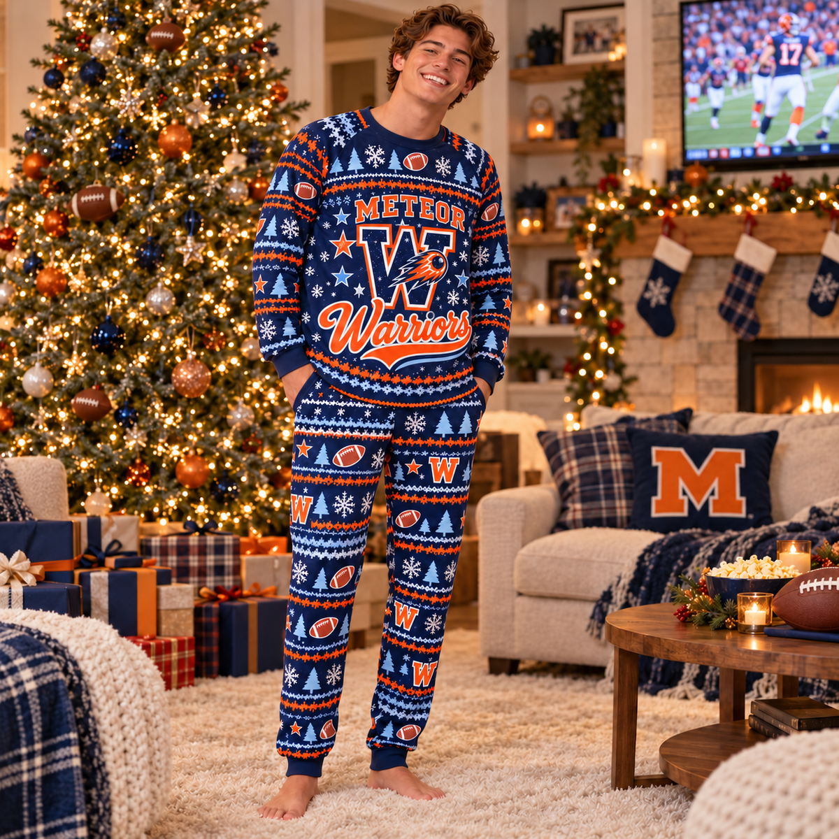 Personalized Team Mascot Holiday Pajamas, Custom School Name Lounge Set