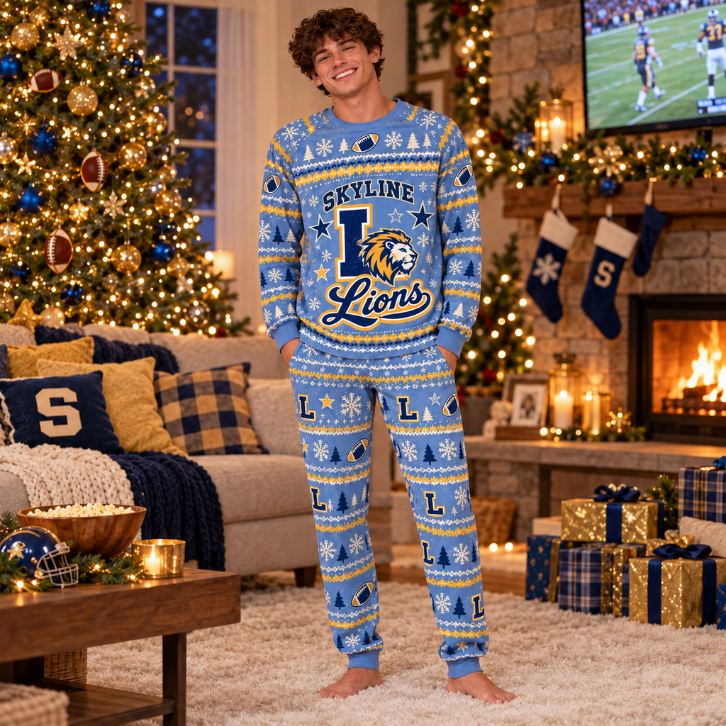 Personalized Team Mascot Holiday Pajamas, Custom School Name Lounge Set