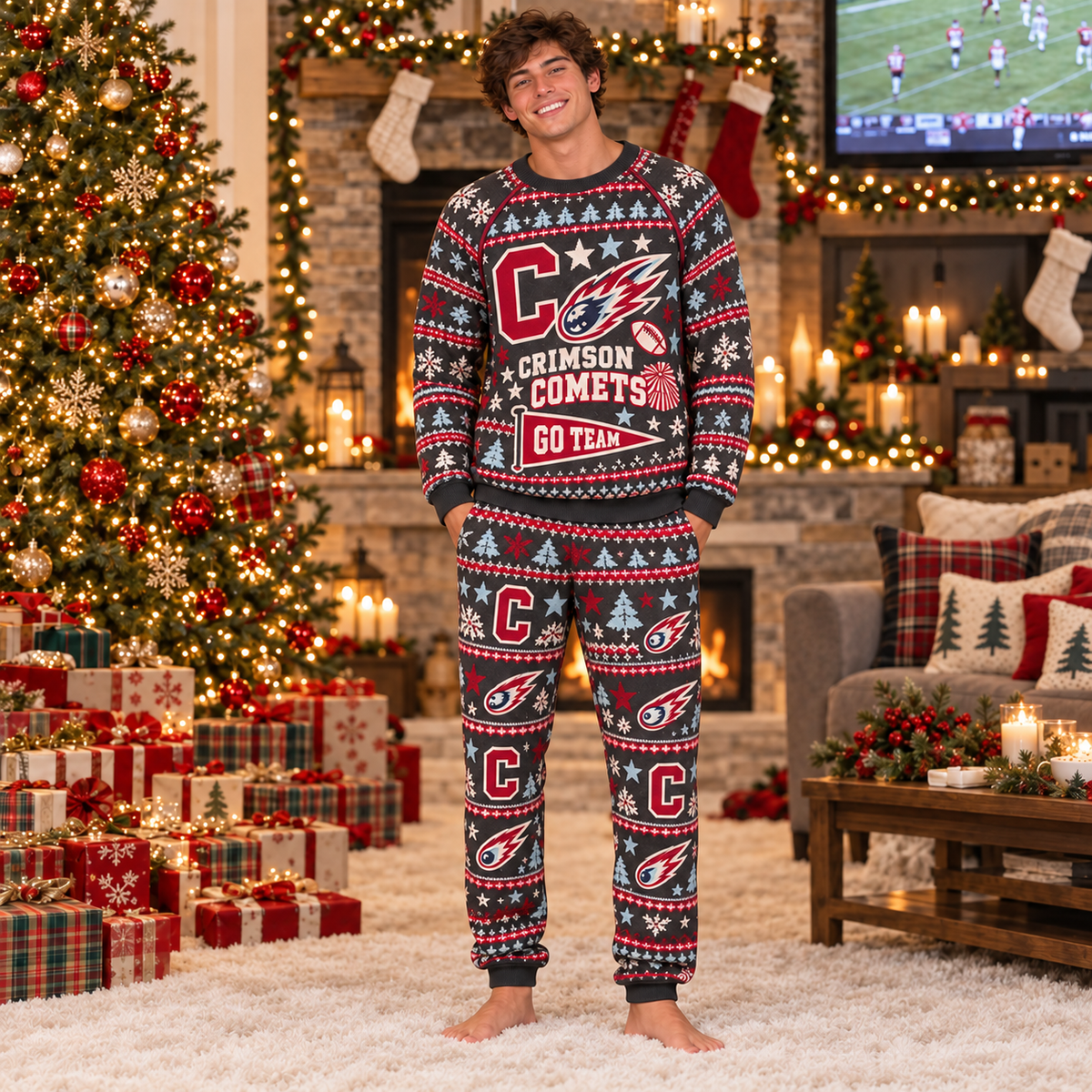 Custom Matching Christmas Pajamas Set, Holiday School Spirit Sleepwear