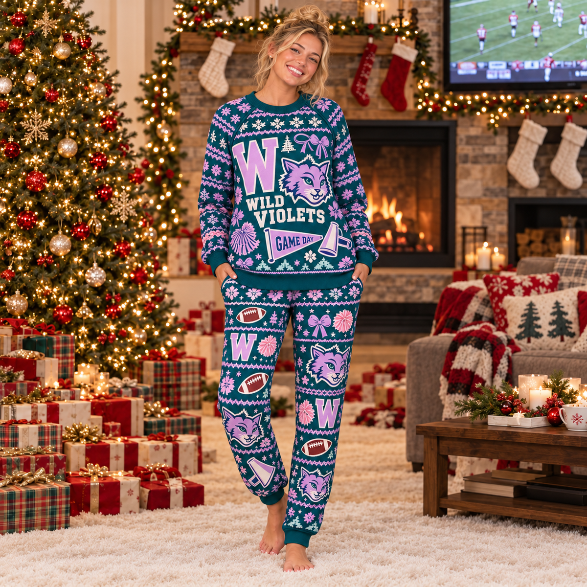 Custom Matching Christmas Pajamas Set, Holiday School Spirit Sleepwear